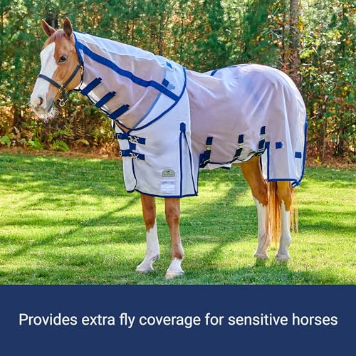 SmartEquine Fine Mesh Horse Fly Sheet with Neck Cover | Optimal Coverage and Breathability | Mesh Fly Sheets for Horses | Ideal for Sensitive Skin Protection (75") - size: 75"