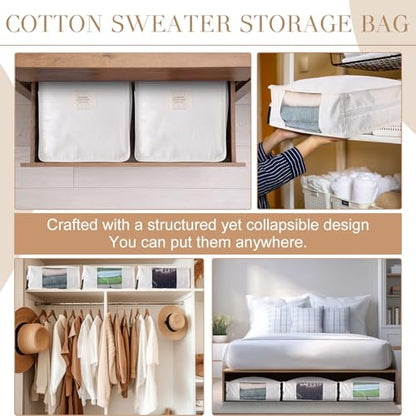 3 Pack Sweater Storage Bags 18 Inch Cotton Cashmere Storage Bags - size: 18 inch