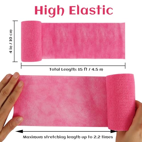 6 Rolls Elastic Self Adhesive Bandage Wrap 4 Inch, Breathable Non Woven Cohesive Bandage, Vet Wrap for Dogs, Ankle Sprains Swelling Medical First Aid Tape, Sports Athletic Tape Hot Pink - color: 4 Inch-6 Count Hot Pink
