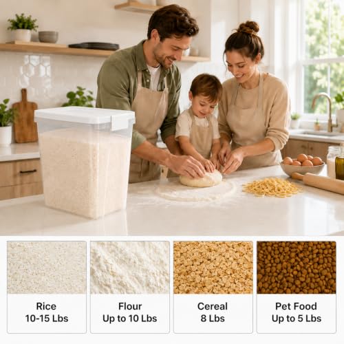 5-10 Lbs Airtight Cat Dog Food Storage Container, 8QT Compact Pet Food Bin - color: Bright White