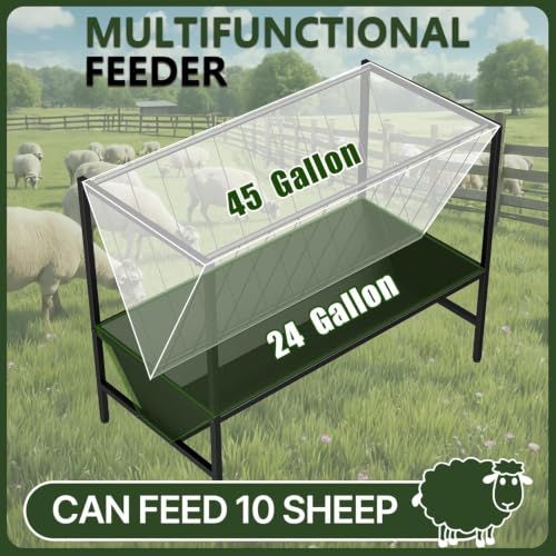 Goat Hay Feeder 45 Gallon, Heavy Duty Hay and Grain Feeder with 24 Gallon Feed Tray for Goats, Horses, Calves and Livestock, Durable Farm Feeder