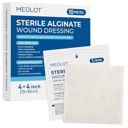 LotFancy Calcium Alginate Wound Dressing, 4"x 4" Non-Stick Pads for Wounds - style: 4"x 4" (10-Count)