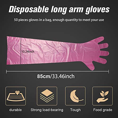 50 Disposable Field Dressing Gloves Veterinary Insemination Rectal Long Gloves, Extra Long Sleeve Full Arm - color: Red