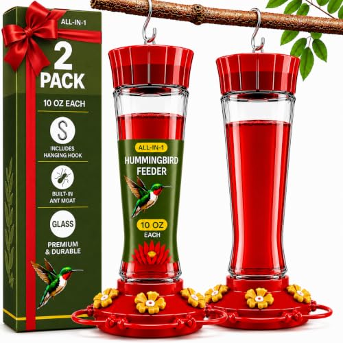 Glass Hummingbird Feeder 10oz [Set of 2] Ant Guard & Wide Mouth Leakproof - size: 10 oz - 2 Pack