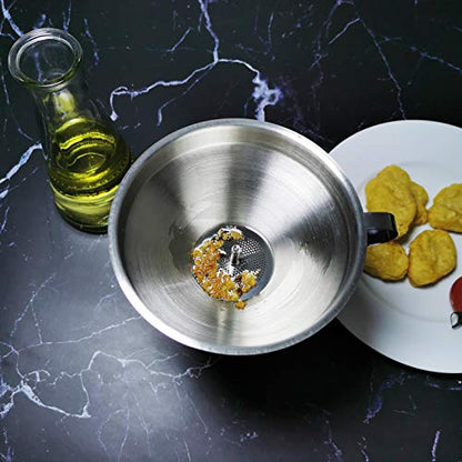 Kitchen Funnel with Strainer and 200 Fine Mesh Filter, 5 Inch Food Grade 18/8 Stainless Steel Fryer Oil Filter Funnel, Funnels for Kitchen use Filling Bottles, Cooking Oil Filter Strainer