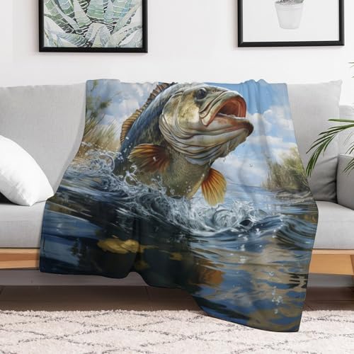 Bass Fish Fleece Throw Blanket for Couch Adults Teens 50" X 60" - color: Bass Fish, size: 50x60 inch