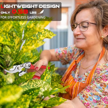 DECERK Professional Bypass Pruning Shears, Ultra Sharp Garden Scissors & Clippers, Effortless 3/4" Branch Hedge Clippers - style: Red Clipper