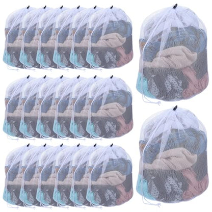 20 Pack Mesh Laundry Bags Bulk with Drawstring 24x20'' Hanging Dry Cleaning