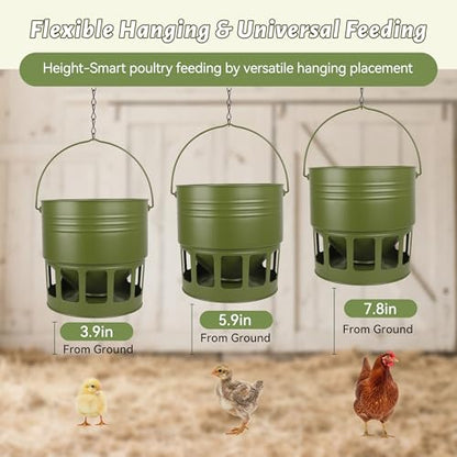 KOL Hanging Chicken Feeder 20lbs Metal Chicken Feeder No Waste, Adjustable Poultry Feeder with 12 Ports, No Installation & Universal Height Design (Green) - color: Green