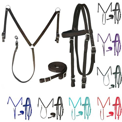 Majestic Ally Nylon Padded Equestrian Browband Headstall, Reins & BreastCollar Set for Horse- Full - color: Chocolate