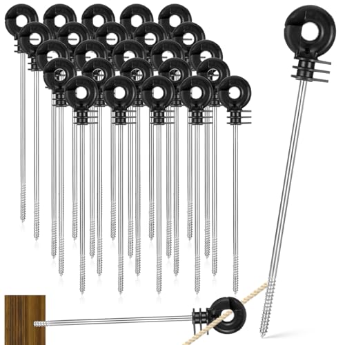 25 Pcs Electric Fence Wire Insulator Stand Off Screw in Insulator Black Fence Post Insulator Long Arm Wood Post Insulator for Tape Rope Electric Wire Animal Agricultural Garden Fence