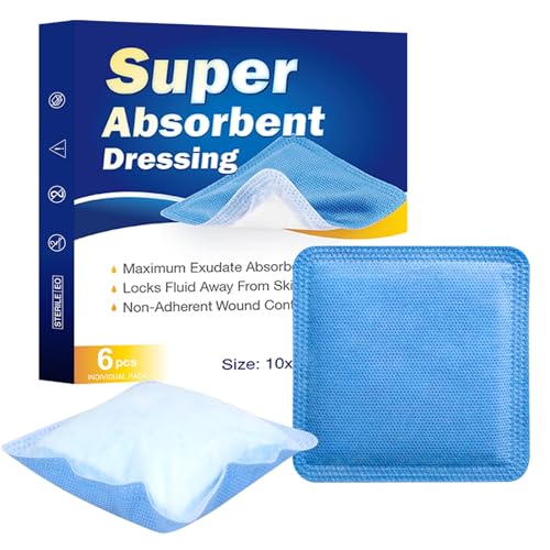 Super Absorbent Dressing Non-Adhesive Wound Pads 4'' x 4'' Ultra Absorbent Bandage for Wound Care Drainage Pressure Ulcers 6 Pack