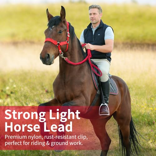 Double Braided Nylon Horse Lead Rope with Snap Hook, Black, 10 FT, Durable Lightweight (Red, 10FT) - color: Red, size: 10FT
