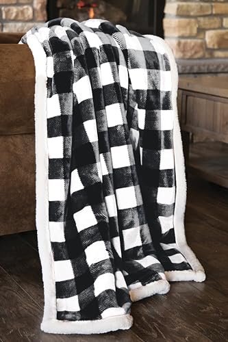 Carstens, Inc. Ultra Premium Super Soft Plush Sherpa Fleece Oversized Throw Blanket 54" x 68", Black & White Buffalo Plaid - color: Black & White Buffalo Plaid