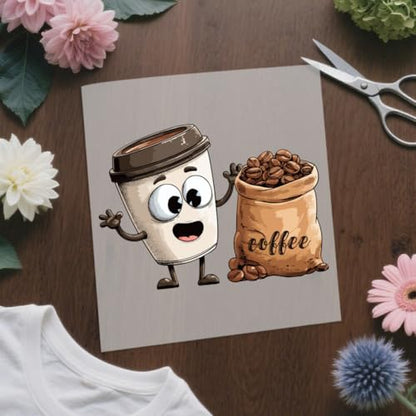 arricraft 9 Sheets Fun and Cute Coffee Iron on Decals Patches, Anthropomorphic Coffee Love Glasses Coffee Beans Transfer Stickers PET Washable Patches for DIY Clothes Decor, 8.66 inch(22cm) Long - style: Fun and Cute Coffee Theme
