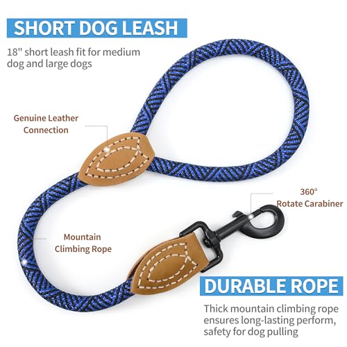 Mile High Life Dog Leash with Genuine Leather-Wrapped Ends, 4/5/6FT - color: Blue, size: 18 Inch-1/2"