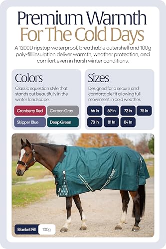 Equinavia Arktis Reg. Neck Lightweight Turnout Blanket 100g - Deep Green - 75 in - color: Deep Green, size: 75 in