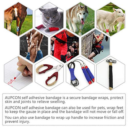 AUPCON Vet Wrap Cohesive Bandages Bulk Self Adhesive Bandage Wrap Self Adherent Wrap Non-Woven for Dogs Pet Animals & Ankle Sprains & Swelling (3 Inch Blue Claw) - color: 3 Inch Blue Claw