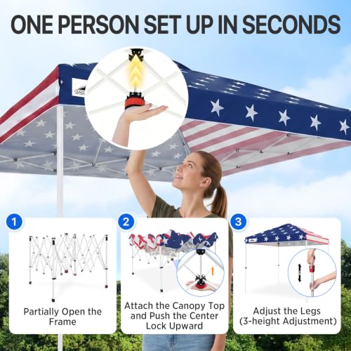 EAGLE PEAK 8x8 Pop Up Canopy Tent Easy Up Canopy Outdoor, American Flag - color: American Flag, size: 8x8