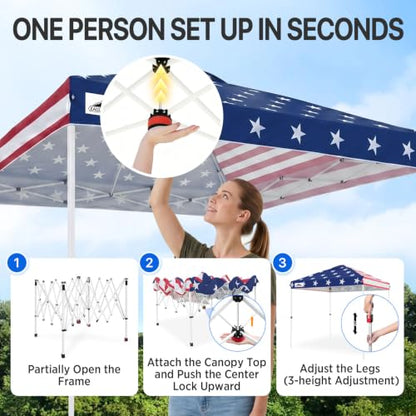 EAGLE PEAK 8x8 Pop Up Canopy Tent Easy Up Canopy Outdoor, American Flag - color: American Flag, size: 8x8