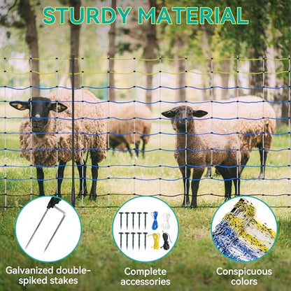 PPOLB Highly Visible Blue Electric Fence Netting, 35.4" H x 164' L, Portable Livestock Nets Mesh for Goats, Sheep, Hogs, Dog, Electric Fencing for Backyards, Homesteaders, Farms Ranches, and Gardens - size: 35.4" H x 164' L