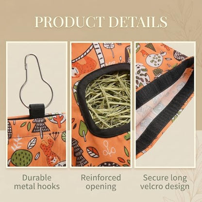 2Pcs Rabbit Hay Feeder Bag 11.8 x 9 Inch Oxford,2 Hole Guinea Pig Hay Bags Storage Dispenser for Rabbits Chinchillas Hamsters Small Pets and Animal,Leakproof Travel Food Container for Cage Outdoor