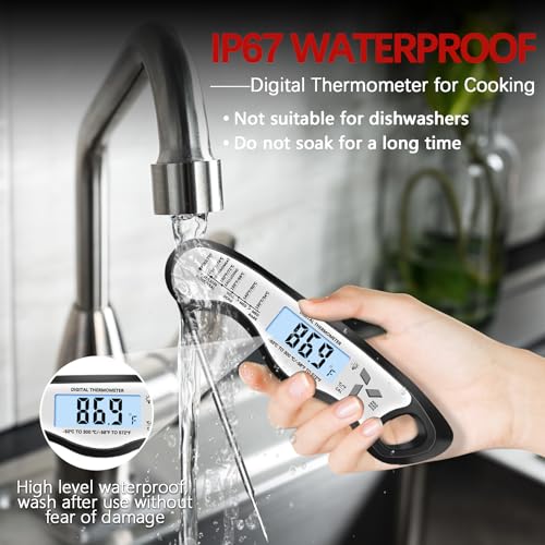 Cooking Thermometer，IP67 Waterproof Meat Thermometer Digital - color: White-2