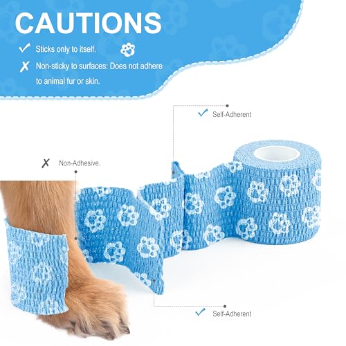 Vet Wrap Cohesive Bandages, Self-Adhesive Bandage Wrap, Breathable Non-Woven Self Adherent Tape for Pet Dog Leg Paw Wound, Horse, Cat, First Aid & Ankle Sprain, 2 Inch (6 Rolls) - color: 6 Rolls