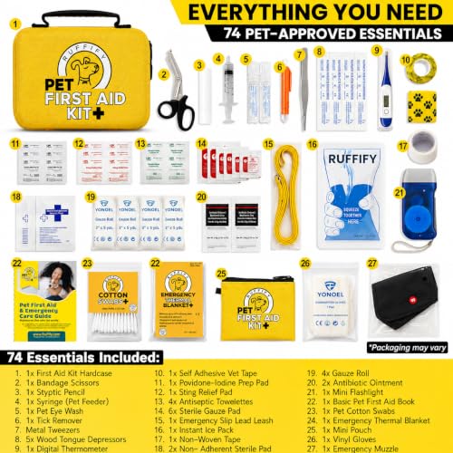 Dog First Aid Kit, Cat and Pet Emergency Kit, Vet Approved, 74 Pcs