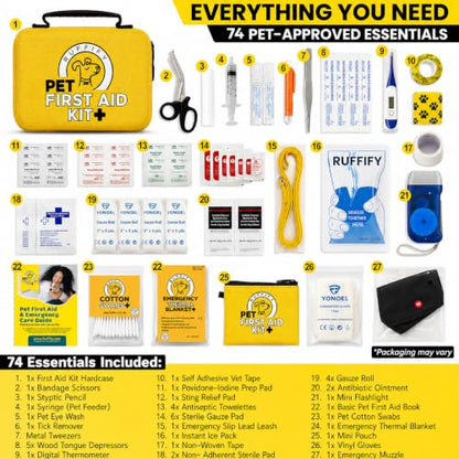 Dog First Aid Kit, Cat and Pet Emergency Kit, Vet Approved, 74 Pcs