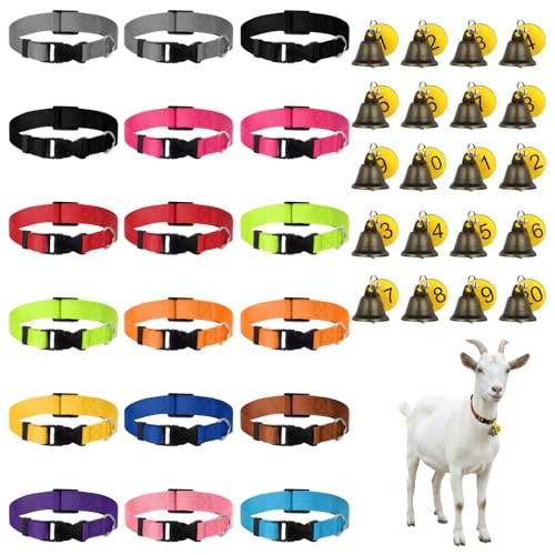 20 Pack Adjustable Goat Collar with Bell and Number Tag