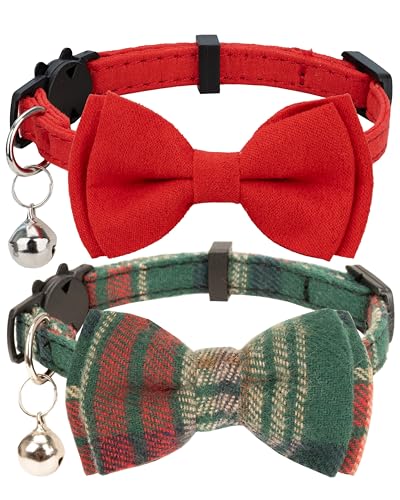 Collar for Cat Pet Breakaway with Bell Bowtie Detachable Bow Adjustable Safety Kitten Puppy Girl Boy 2pcs Christmas-A - color: Christmas-A