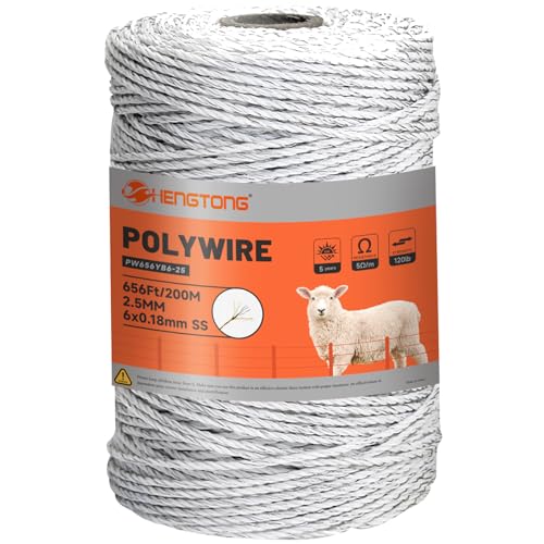 Electric Fence Polywire 656ft 6-Strand Stainless Steel White - color: white, size: 656ft