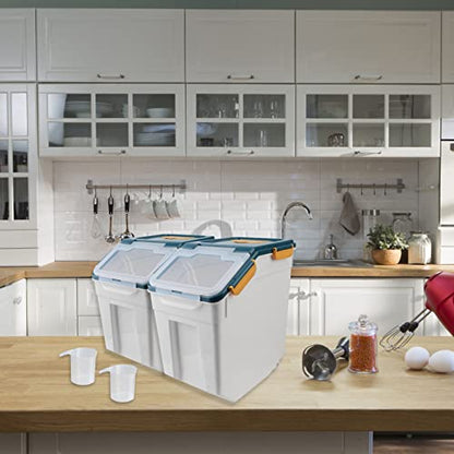 2 Pack 25lbs Rice Storage Container with Wheels, Flour and Sugar Container - color: 2Pcs 25LB Blue
