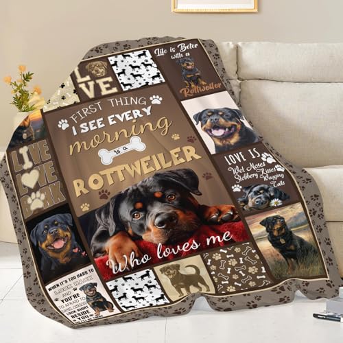 Dynova Rottweiler Blanket Cozy Plush Dog Lovers Gifts Throw Blankets Animal Fuzzy Flannel Fleece for Girls Boys Women Men 50"X40" - color: Rottweiler, size: 50"x40"