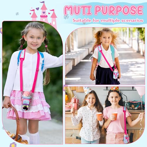 Water Bottle Carrier Bag with Strap for Kids - Water Bottle Bag Holder with Padded Strap Pocket 10/12/14/16/18Oz for Boys Girls School Walking Hiking Camping - style: Castle Girl