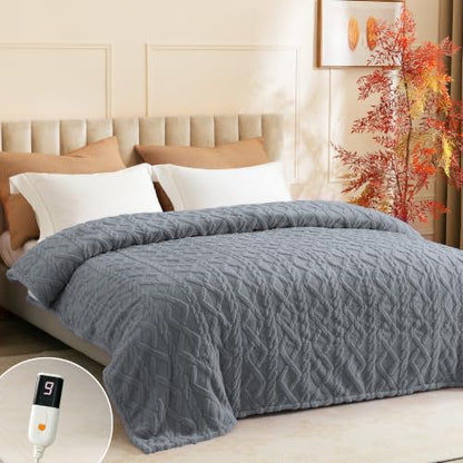 Heated Blanket Twin Size, Soft Plush Electric Blanket, Grey - color: Grey, size: Twin