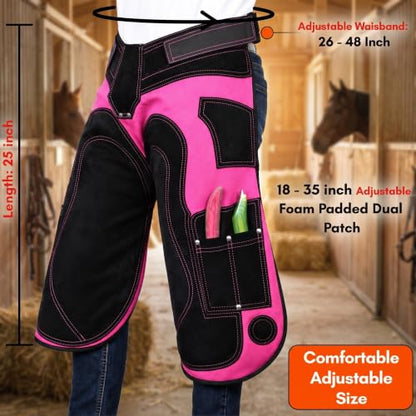 Farrier Apron Cowhide Leather Hoof Trimming Chaps - color: Pink - Black, size: 65cm - 25inch