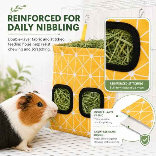 Rabbit Hay Feeder, Guinea Pig Hay Holder & Bunny Hay Feeder – Durable Hanging Hay Bag for Rabbits Chinchillas Guinea Pigs Bunnies – Chew-Resistant Hay Holder for Small Animals (Chessboard) - color: Chessboard