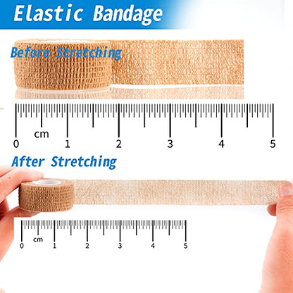 24 Pack Self Adherent Cohesive Wrap Bandages 1 Inches X 5 Yards,First Aid Tape, Elastic Self Adhesive Tape, Athletic, Sports wrap Tape, Bandage Wrap for Sports, Wrist, Skin Colour Athletic Tape - size: 24 Count (Pack of 1)
