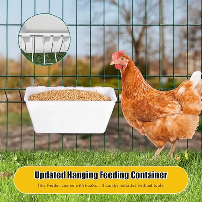 2 Pack Chicken Feeder Waterer 2.5 Quart Hanging Poultry Feeders Trough - color: White