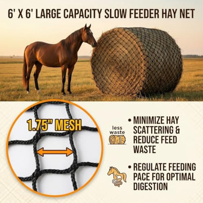 6x6ft Round Bale Hay Net Heavy Duty Knotless Slow Feeder Forage Mesh
