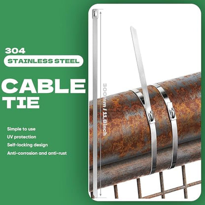 StainlessSteel Cable Tie Gun Set with 200PCS Ties - Special Tool For Fastening And Cutting Metal Cable Ties- Ideal for Chain Link Fence, Dog Fence,Outdoor Fencing, Exhaust Pipe.