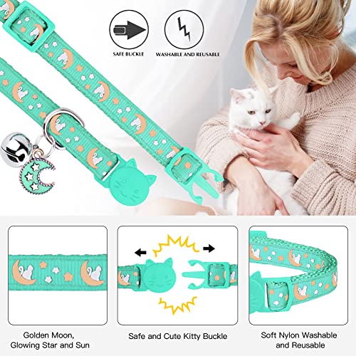 Baeuppit 2Pcs Breakaway Cats Collars Cat Collars for Boy & Girl Cats Adjustable Kitten Collars with Bell,Black+Teal - color: Black+Teal, size: 7.0-10.7''