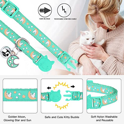 Baeuppit 2Pcs Breakaway Cats Collars Cat Collars for Boy & Girl Cats Adjustable Kitten Collars with Bell,Black+Teal - color: Black+Teal, size: 7.0-10.7''
