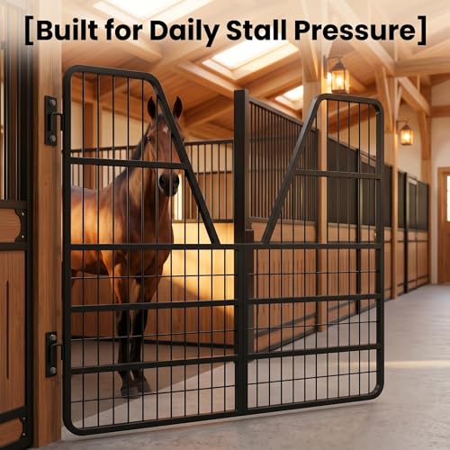 52 x 42in Horse Stall Door with Welded Steel Frame, Heavy Duty 0.8in Horse Stall Gate, Two-Way Opening Stall Guard for Horses, Stronger Stall for Stable Safety, Farms, Barn and Equestrian Accessories