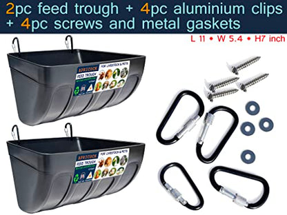 Chicken Feeder Waterer, Goat Feeder - 2 Pack, 5.5 Quart, for Goats Chickens Duck Sheeple Dogs Piglets Deers Gooses, Turkeys, Goat Supplies(Appearance Patent Product) - color: Black