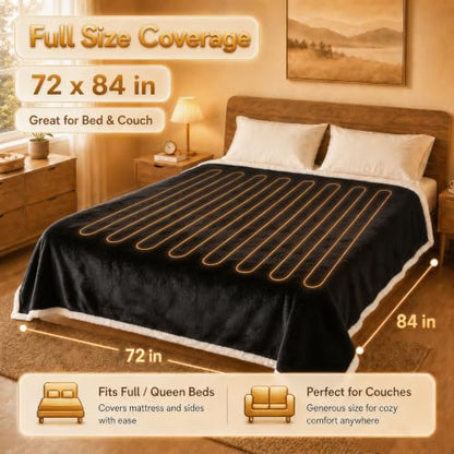Heated Blanket Electric Blanket Full Size 72''x84'' with 9 Heating Levels, 1-10 Hour Auto Shut Off, Machine Washable, Flannel & Sherpa Soft Warming Blanket for Couch, Bed, Office - Black - color: 03-black, size: 72''x84''(Full)