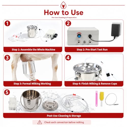 Nakkaa 3L Portable Plug-in Goat Milking Machine | Pulsation Vacuum Electric Milker, Compact Portable Easy Transfer, No Backflow Overflow Protection, Easy Rinse