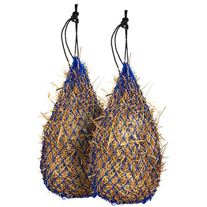 Majestic Ally 2 pcs Slow Feed 42” Hay Net for Horses, Strong Small 2x2” Holes, Nylon Rope Hanging, Adjustable Travel Feeder for Trailer and Stall, Simulates Grazing, Reduce Waste - color: ROYAL BLUE